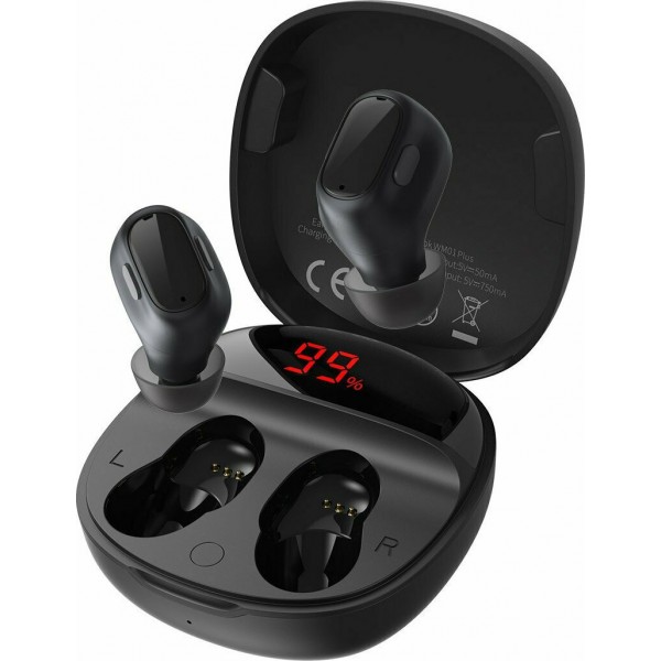 Baseus WM01 Plus In-ear Bluetooth Handsfree Ακουστικά με Αντοχή στον Ιδρώτα και Θήκη Φόρτισης Μαύρα